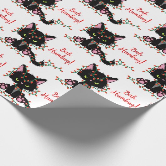 Funny Angry Black Kitten "Bah Humbug" Cadeaupapier (Hoek)
