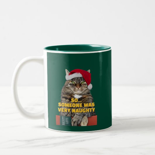 Funny angry cat Christmas  Tweekleurige Koffiemok (Links)