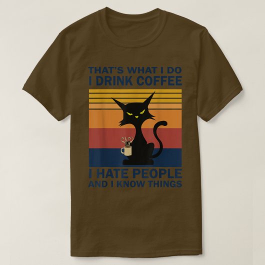 Funny Angry Cat Drink Koffie T-Shirt (Design voorkant)