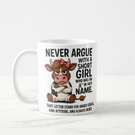 Funny Angry Cow Mug – Never Argue Short Girl  Koffiemok