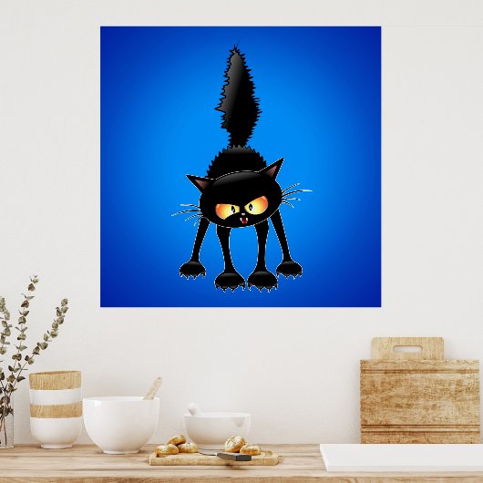 Funny Angry & Fierce Black Cat Cartoon Poster (Keuken)