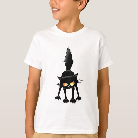Funny Angry & Fierce Black Cat Cartoon T-shirt (Voorkant)