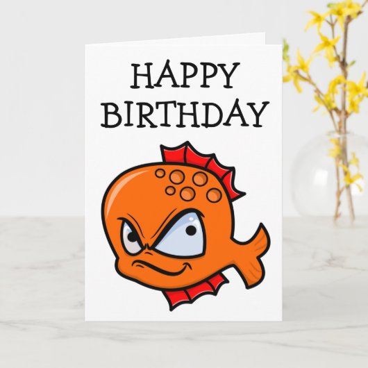 Funny Angry Goldfish Birthday Kaart (Gele Bloem)