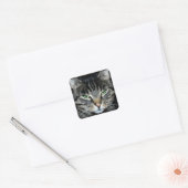 Funny Angry Grumpy Judgemental Cat Vierkante Sticker (Envelop)