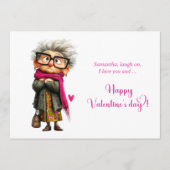 Funny Angry Old Lady Valentine Card Hot Pink Feestdagenkaart (Voorkant)