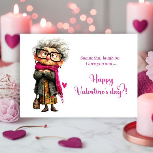 Funny Angry Old Lady Valentine Card Hot Pink Feestdagenkaart