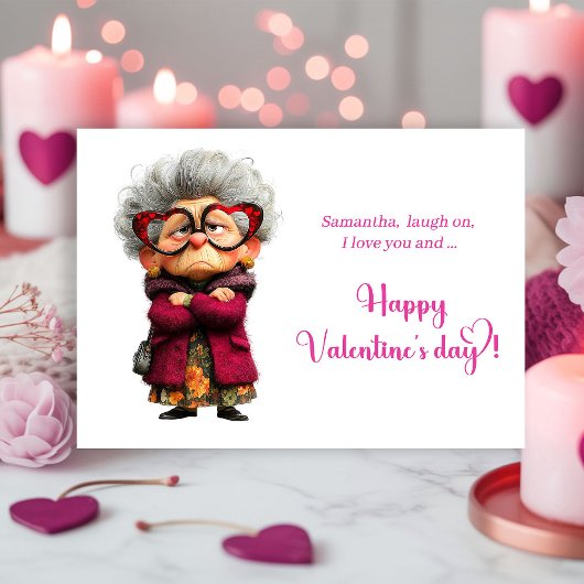 Funny Angry Old Lady Valentine Card Quirky Feestdagenkaart
