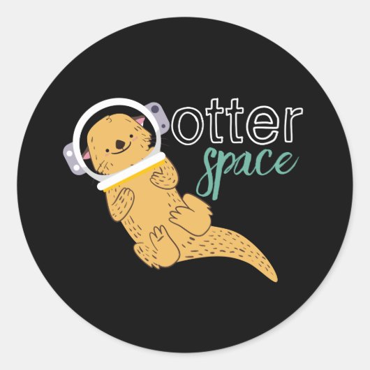Funny Animal Cartoon Humor Otter Space Ronde Sticker (Voorkant)