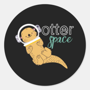 Funny Animal Cartoon Humor Otter Space Ronde Sticker