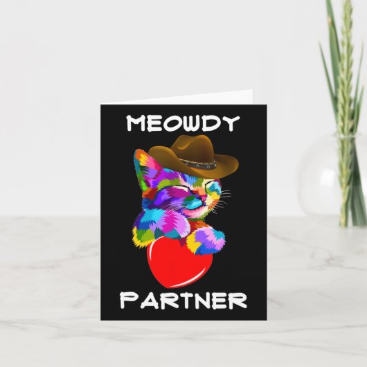 Funny Animal Cat Meowdy Partner Westerne Line Danc Kaart (Voorkant)