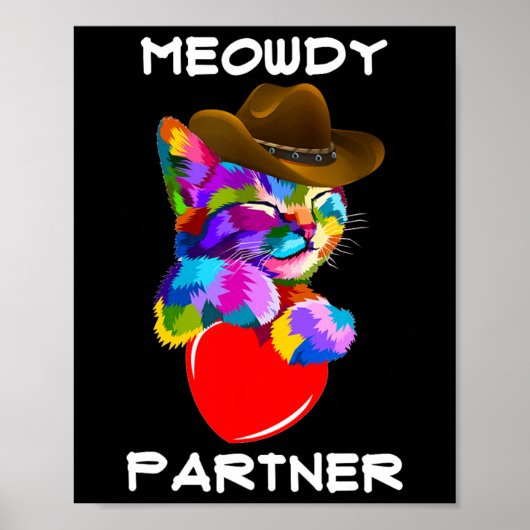 Funny Animal Cat Meowdy Partner Westerne Line Danc Poster (Voorkant)