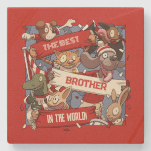 Funny Animal Fans Beste Broer Bewerkbare Cartoon Stenen Onderzetter