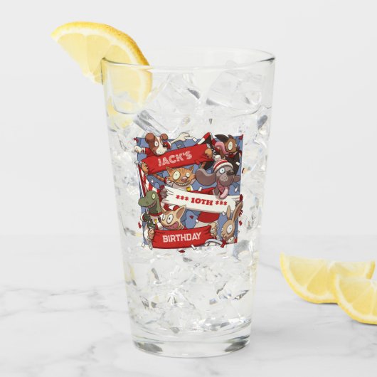 Funny Animal Fans Birthday Voeg de naam Cartoon to Glas (Voorkant ijs)