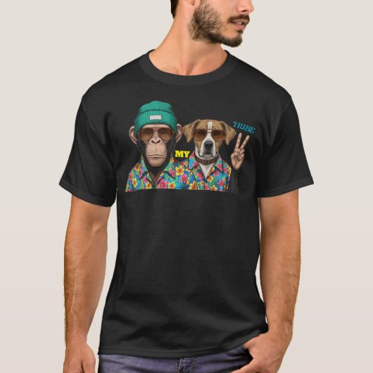 Funny Animal Friends T-Shirt | Cool Monkey Dog   (Voorkant)