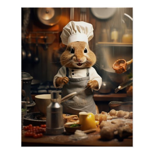 Funny Animal Poster Chef Eekhoorn Koken Poster (Voorkant)
