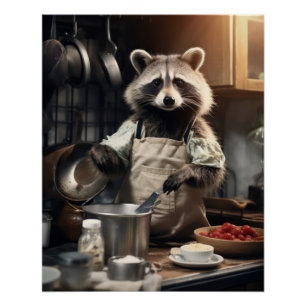 Funny Animal Poster Chef Racoon Koken Wandkunst