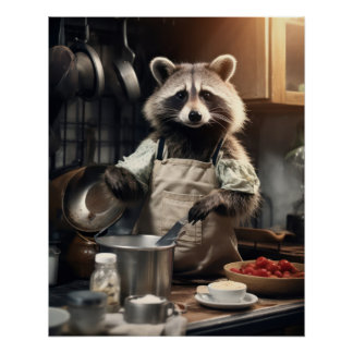Funny Animal Poster Chef Racoon Koken Wandkunst