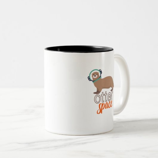 Funny Animal Puns Humor Otter Space Cartoon Tweekleurige Koffiemok (Voorkant rechts)