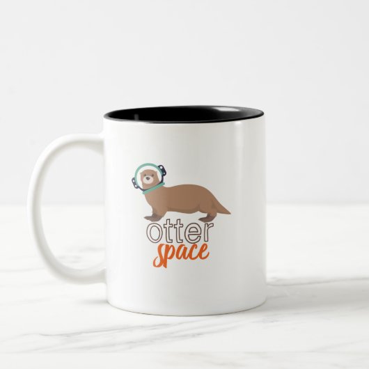 Funny Animal Puns Humor Otter Space Cartoon Tweekleurige Koffiemok (Links)