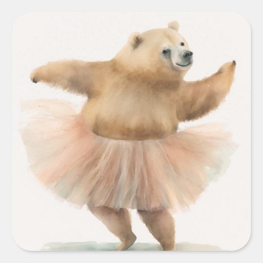 Funny animal - schattige beer dansende balletstick vierkante sticker (Voorkant)