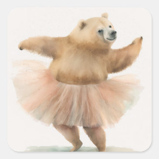 Funny animal - schattige beer dansende balletstick vierkante sticker