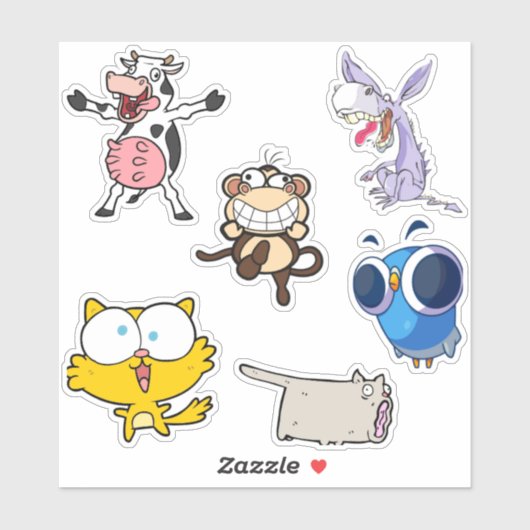 Funny Animal vinyl Sticker Pack Silly Cartoons (Vel)