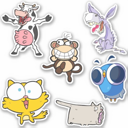 Funny Animal vinyl Sticker Pack Silly Cartoons (Voorkant)