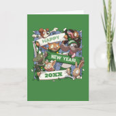 Funny Animals Add The New Year Sports Fans Cartoon Bedankkaart (Voorkant)