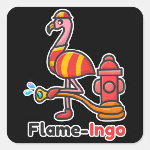 Funny Animals Fire Department Flamingo Vierkante Sticker