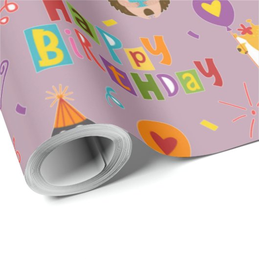 Funny Animals Happy Birthday Cadeaupapier (Rol Hoek)