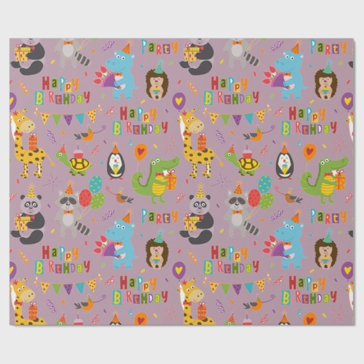 Funny Animals Happy Birthday Cadeaupapier (Vlak)