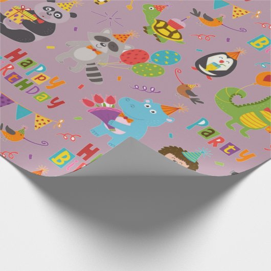 Funny Animals Happy Birthday Cadeaupapier (Hoek)