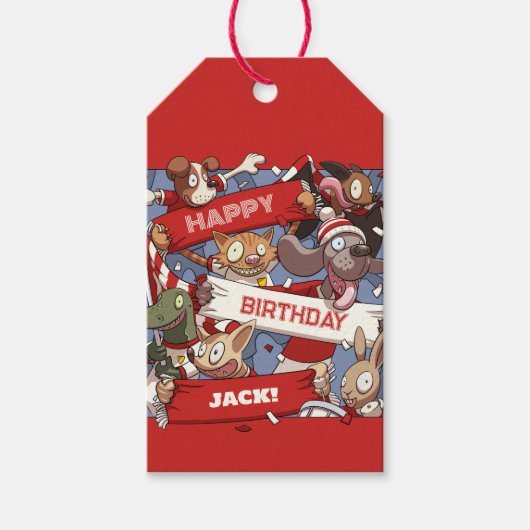 Funny Animals Happy Birthday Toevoegen aan Jouw na Cadeaulabel (Voorkant)