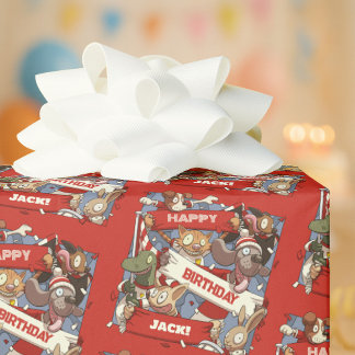 Funny Animals Happy Birthday Toevoegen aan Jouw na Cadeaupapier