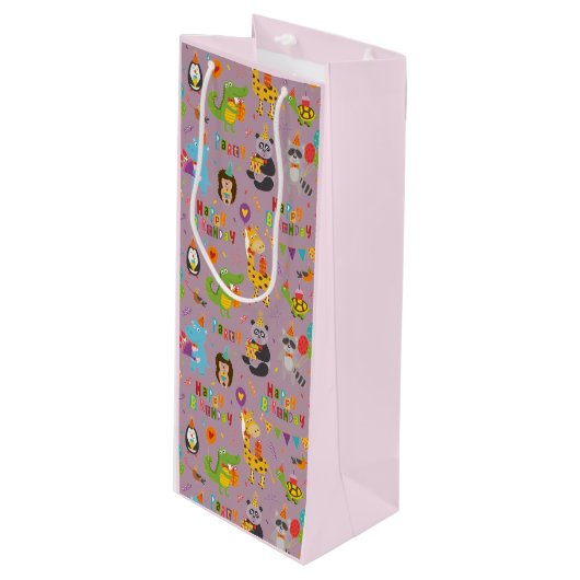 Funny Animals Happy Birthday Wijn Cadeautas (Voorkant Gekanteld)