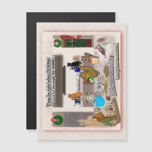 Funny Animals Night Before Xmas Magnetische Kaart (Voorkant / Achterkant)