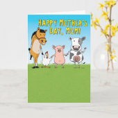 Funny Animals opgefokt met een Barn-Moederdag kaar Kaart (Gele Bloem)