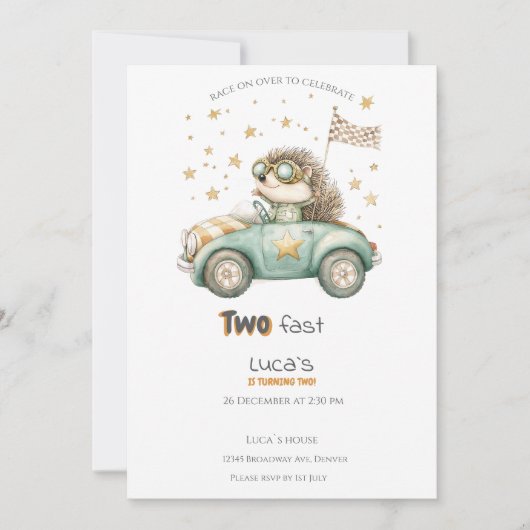 Funny Animals Race Cars Uitnodiging 2e Verjaardag (Voorkant)