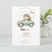 Funny Animals Race Cars Uitnodiging 2e Verjaardag (Staand voorkant)