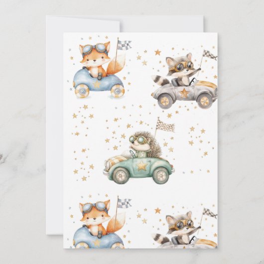 Funny Animals Race Cars Uitnodiging 2e Verjaardag (Achterkant)