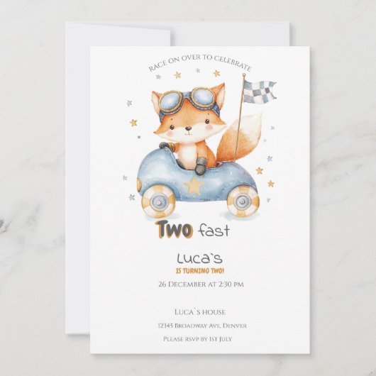 Funny Animals Race Cars Uitnodiging 2e Verjaardag (Voorkant)