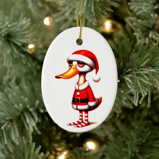 Funny Animated Duck Christmas Card Keramisch Ornament (Boom)