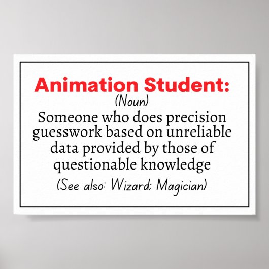 Funny Animation Student Definition Poster (Voorkant)