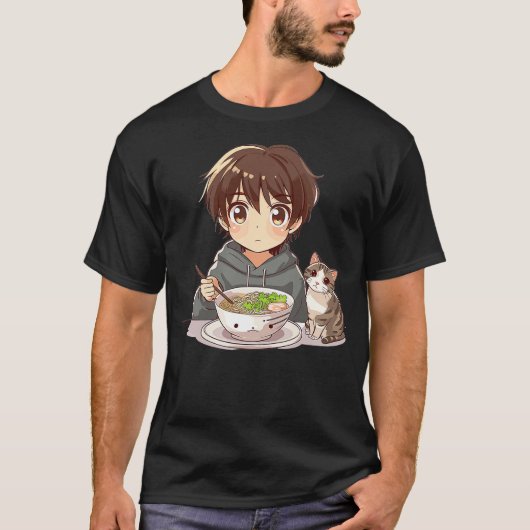 Funny Anime Cat Ramen Graphic T-shirt (Voorkant)