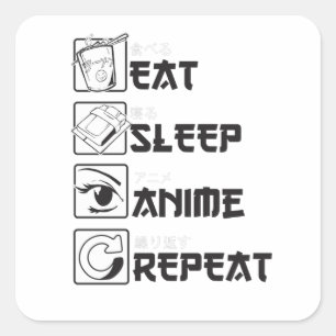 Funny Anime Gift Eat Sleep Otaku Vierkante Sticker