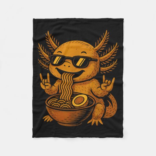 Funny Anime Kawaii Axolotl Eating Ramen Graphic Te Fleece Deken (Voorkant)