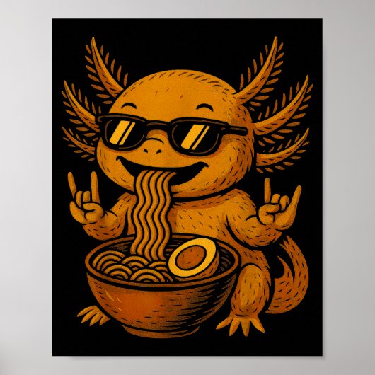 Funny Anime Kawaii Axolotl Eating Ramen Graphic Te Poster (Voorkant)