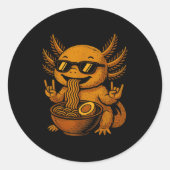 Funny Anime Kawaii Axolotl Eating Ramen Graphic Te Ronde Sticker (Voorkant)