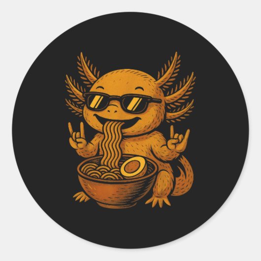 Funny Anime Kawaii Axolotl Eating Ramen Graphic Te Ronde Sticker (Voorkant)