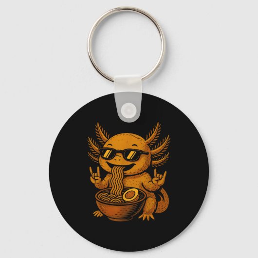Funny Anime Kawaii Axolotl Eating Ramen Graphic Te Sleutelhanger (Voorkant)